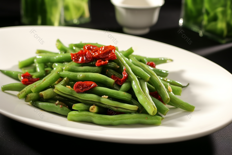 高清的图片电商产品拍摄美食美味食物一盘绿色的干煸四季豆,高清,摄影图,摄影图片,图片大全,摄影图免费下载